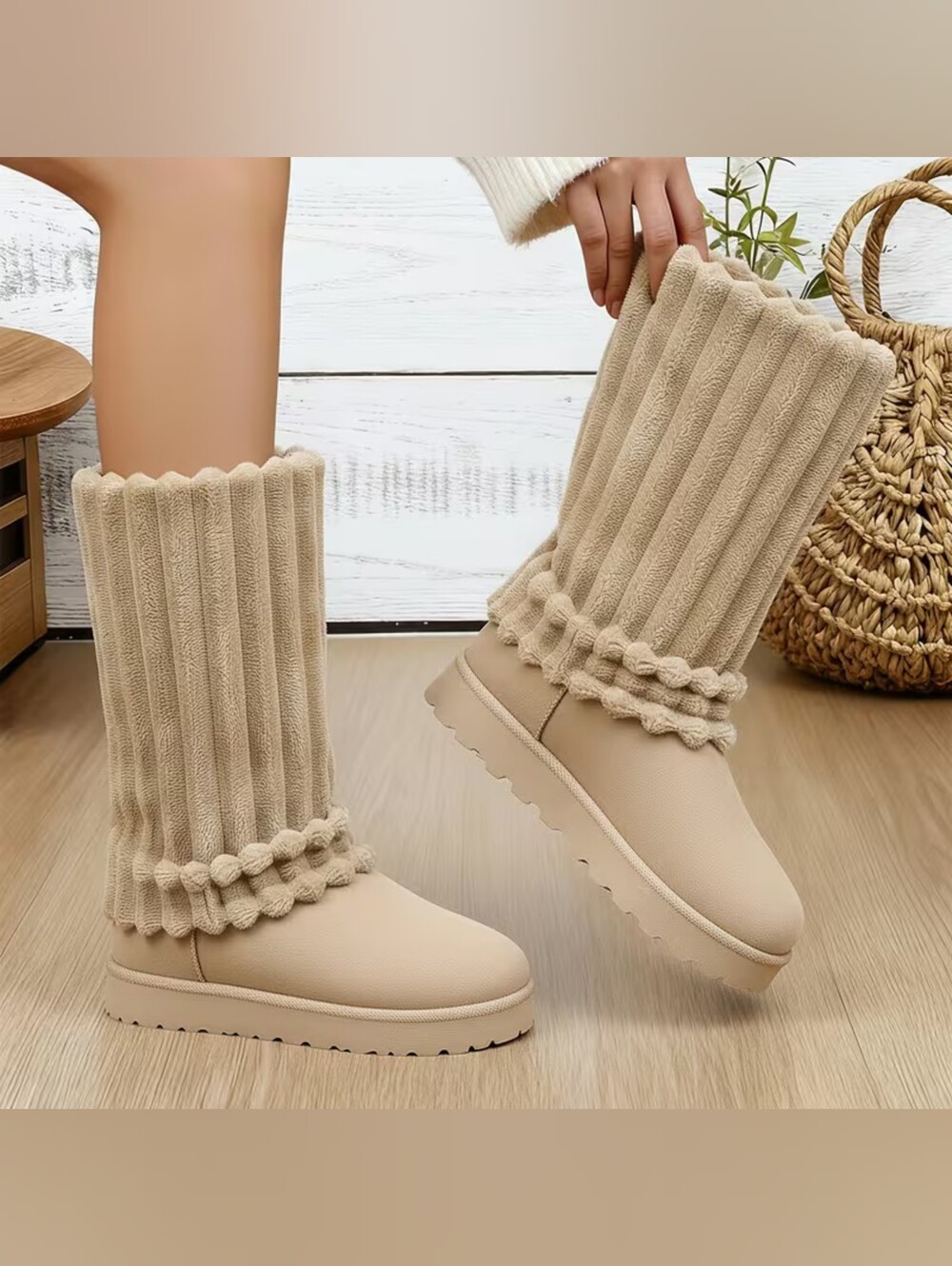 Cozy Plush Taupe Tan Faux Fur Slouch Women's Boots